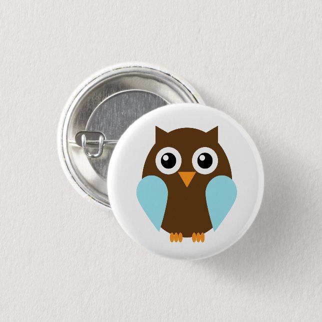 Adorable Cartoon Blue Owl 3 Cm Round Badge (Front & Back)