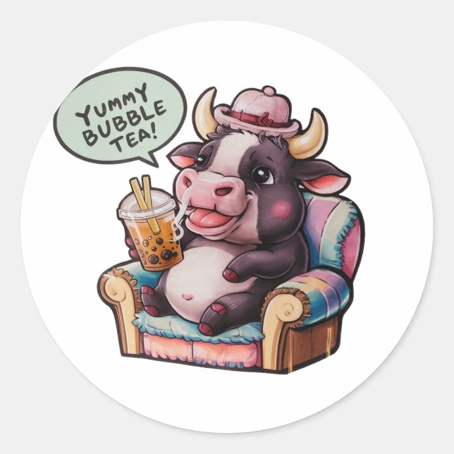 Adorable Cartoon Bull: Cozy, Kawaii Vibes Classic Round Sticker (Front)