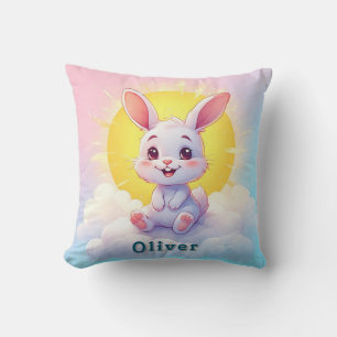 Adorable Cartoon Bunny Sitting on a Cloud Cushion