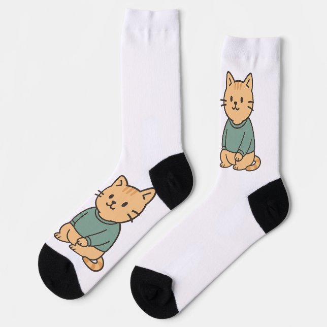 Adorable Cartoon Cat Couple in Cosy Outfits"   Socks (Left)
