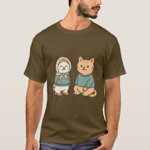 "Adorable Cartoon Cat Couple in Cozy Outfits" T-Shirt