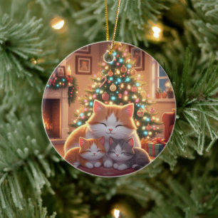Adorable Cartoon Cat Family Christmas Tree Ceramic Tree Decoration