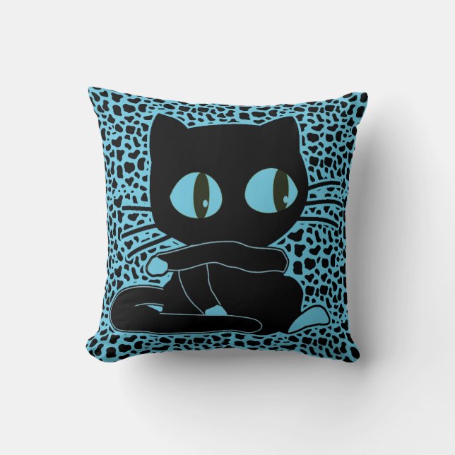 Adorable Cartoon Cat on Animal Print Background Cushion (Front)