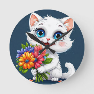 Adorable cartoon cat round clock