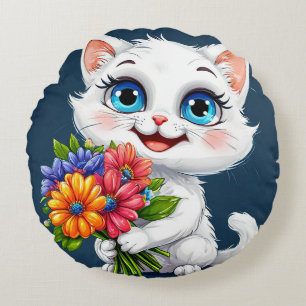 Adorable cartoon cat round cushion