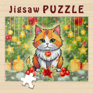 Adorable Cartoon Cat Winter Christmas Vibes - Jigsaw Puzzle