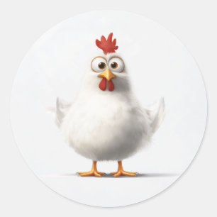 Adorable Cartoon Chicken with Fluffy White Feather Classic Round Sticker