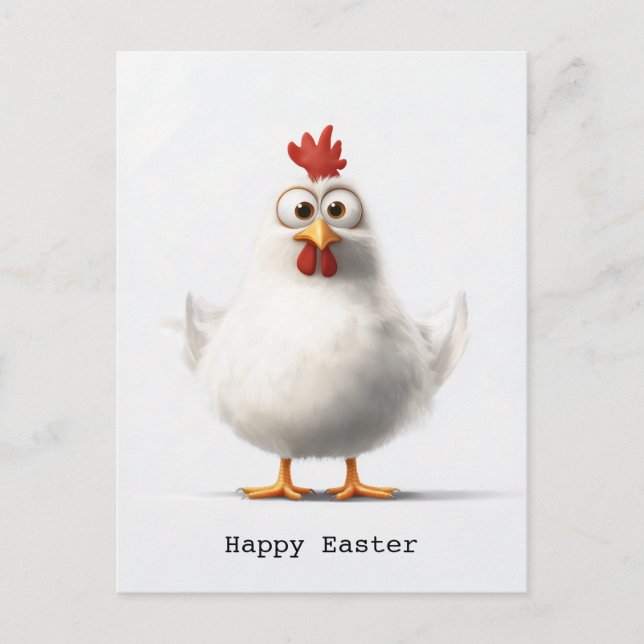 Adorable Cartoon Chicken with Fluffy White Feather Postcard (Front)
