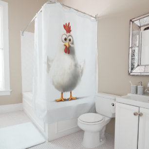 Adorable Cartoon Chicken with Fluffy White Feather Shower Curtain