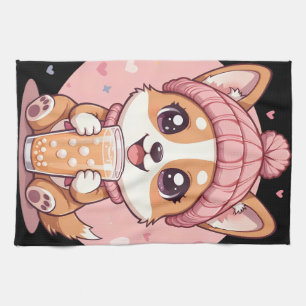 Adorable Cartoon Corgi Puppy Tea Towel