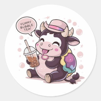 Adorable Cartoon Cow: Cozy, Kawaii Vibes Classic Round Sticker
