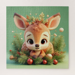 Adorable Cartoon Deer in a Festive Christmas Jigsaw Puzzle