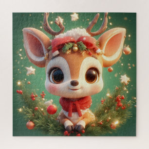 Adorable Cartoon Deer in a Festive Christmas Jigsaw Puzzle