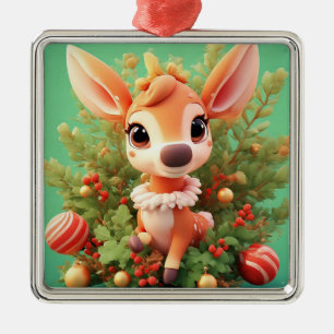 Adorable Cartoon Deer in a Festive Christmas Metal Tree Decoration