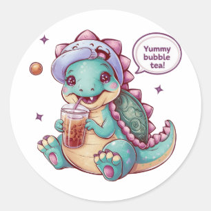 Adorable Cartoon Dinosaur: Cozy, Kawaii Vibes Classic Round Sticker