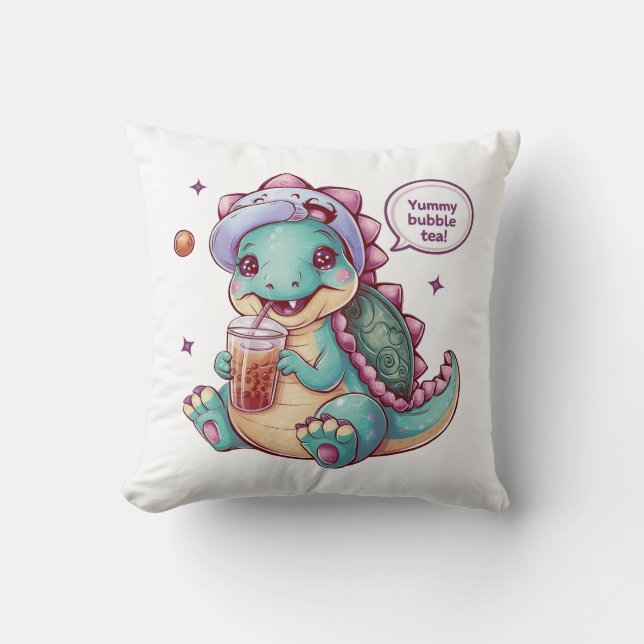 Adorable Cartoon Dinosaur: Cozy, Kawaii Vibes Cushion (Front)
