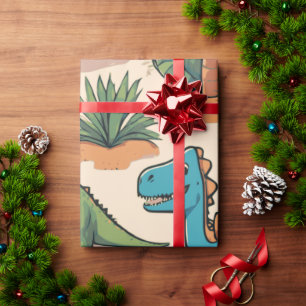 Adorable Cartoon Dinosaurs on Beige Gift Wrapping Paper