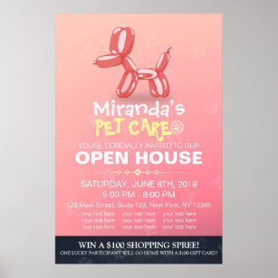 Adorable Cartoon Dog Balloons Pet Shop Open House Poster