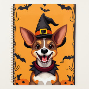 Adorable Cartoon Dog Dressed as a Witch Planner