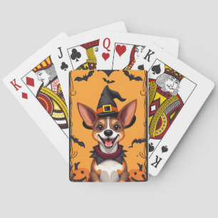 Adorable Cartoon Dog Dressed as a Witch Playing Cards