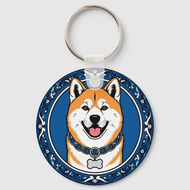 Adorable Cartoon Dog Illustration Key Ring (Front)