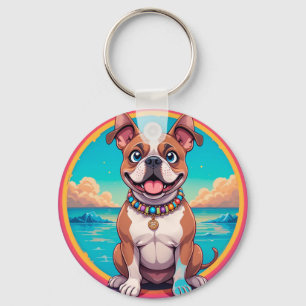 Adorable Cartoon Dog Illustration Key Ring