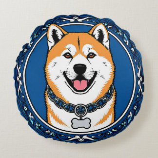 Adorable Cartoon Dog Illustration Round Cushion