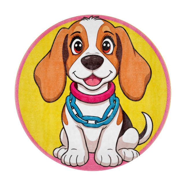 Adorable Cartoon Dog Smiling Cheerfully Cutting Board (Front)