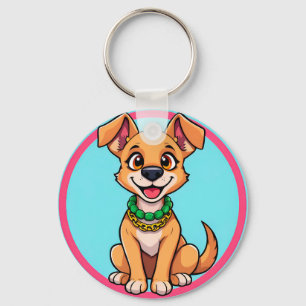 Adorable Cartoon Dog Smiling Cheerfully Key Ring