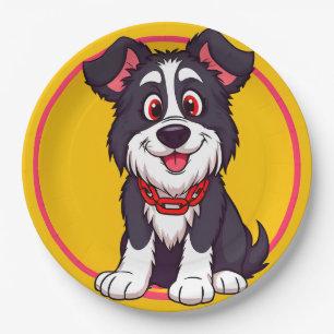 Adorable Cartoon Dog Smiling Cheerfully Paper Plate