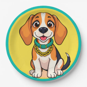 Adorable Cartoon Dog Smiling Cheerfully Paper Plate