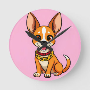 Adorable Cartoon Dog Smiling Cheerfully Round Clock
