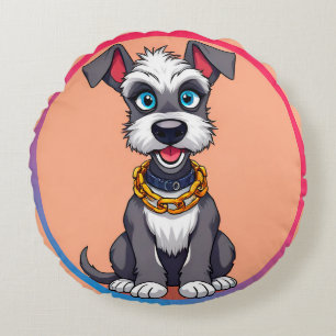 Adorable Cartoon Dog Smiling Cheerfully Round Cushion