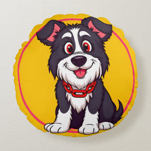 Adorable Cartoon Dog Smiling Cheerfully Round Cushion