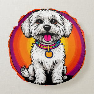 Adorable Cartoon Dog Wearing a Chain Round Cushion