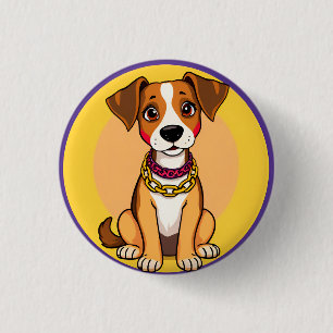 Adorable Cartoon Dog Wearing a Gold Chain 3 Cm Round Badge
