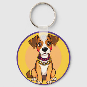 Adorable Cartoon Dog Wearing a Gold Chain Key Ring