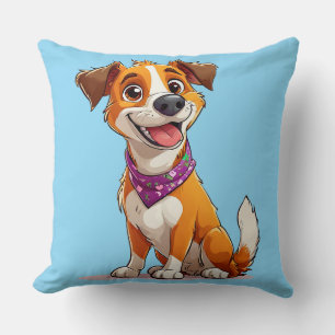Adorable Cartoon Dog Wearing a Purple Bandanna Cushion
