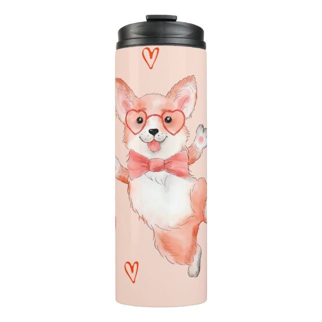 Adorable Cartoon Dog Wearing Heart Glasses and Tie Thermal Tumbler (Front)