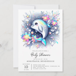 Adorable Cartoon Dolphin Baby Shower Invitation