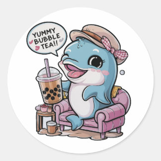 Adorable Cartoon Dolphin: Cozy, Kawaii Vibes Classic Round Sticker