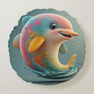 Adorable Cartoon Dolphin Round Cushion