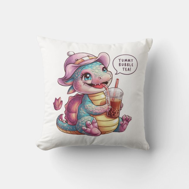 Adorable Cartoon Dragon: Cozy, Kawaii Vibes Cushion (Front)