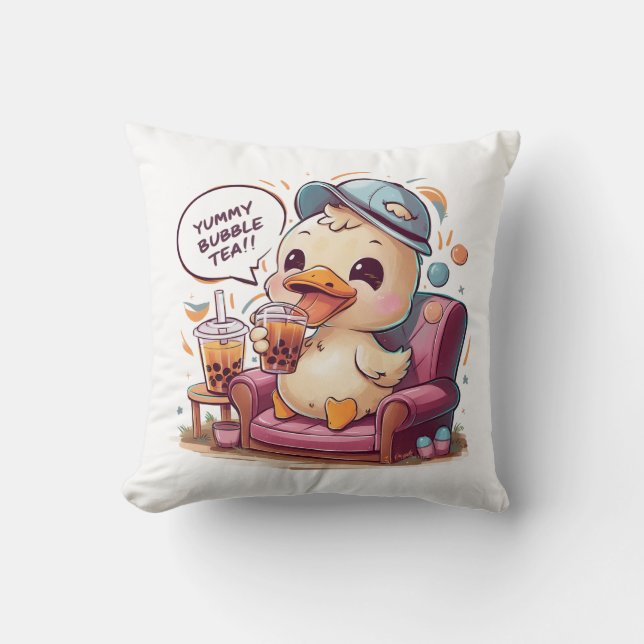 Adorable Cartoon Duck: Cozy, Kawaii Vibes Cushion (Front)