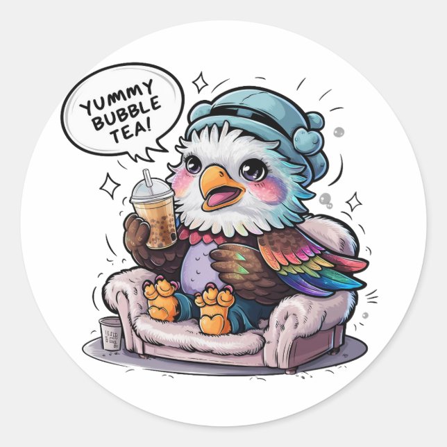 Adorable Cartoon Eagle: Cozy, Kawaii Vibes Classic Round Sticker (Front)