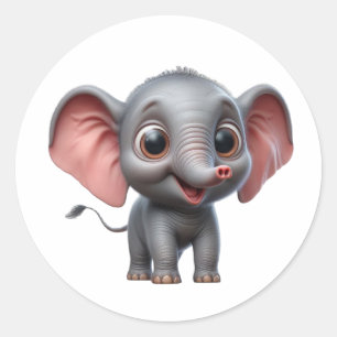 Adorable Cartoon Elephant Delight -Charming Animal Classic Round Sticker