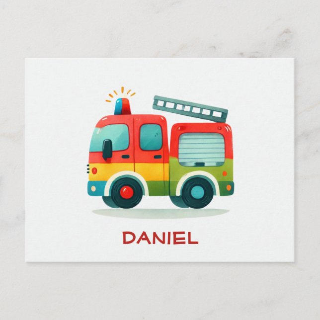 Adorable Cartoon Fire Truck Postcard (Front)