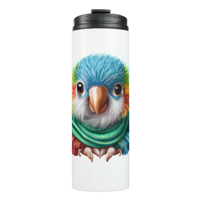Adorable Cartoon Fluffy Happy Baby Parrot Thermal Tumbler (Front)
