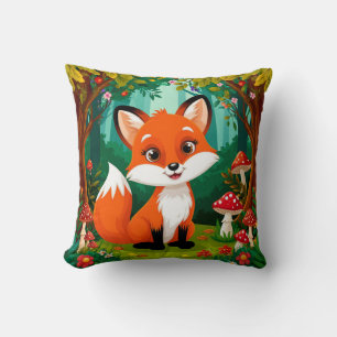 Adorable Cartoon Fox With Mushrooms Cushion