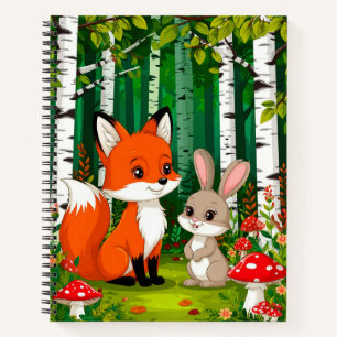 Adorable Cartoon Fox With Mushrooms Notebook